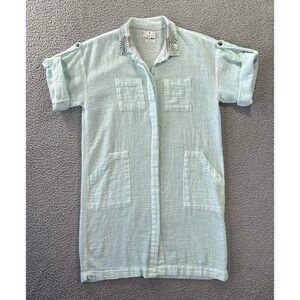 Ikikiz Dress Womens Small/Medium Crinkle Gauze Roll Blue/Green Semi Sheer Beachy